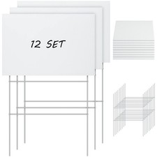 24 Pcs Blank Yard Signs with H Stakes 12 x 8 Inches Corrugated Plastic Lawn D...