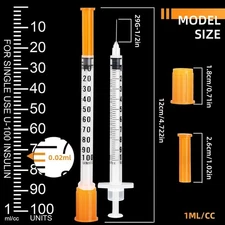 100 Pack U-100 Syringes 1ml 29G 1cc