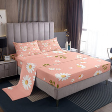 Daisy Flowers Kids Bedding Set, 4-Pc Pink  White Microfiber, King Size