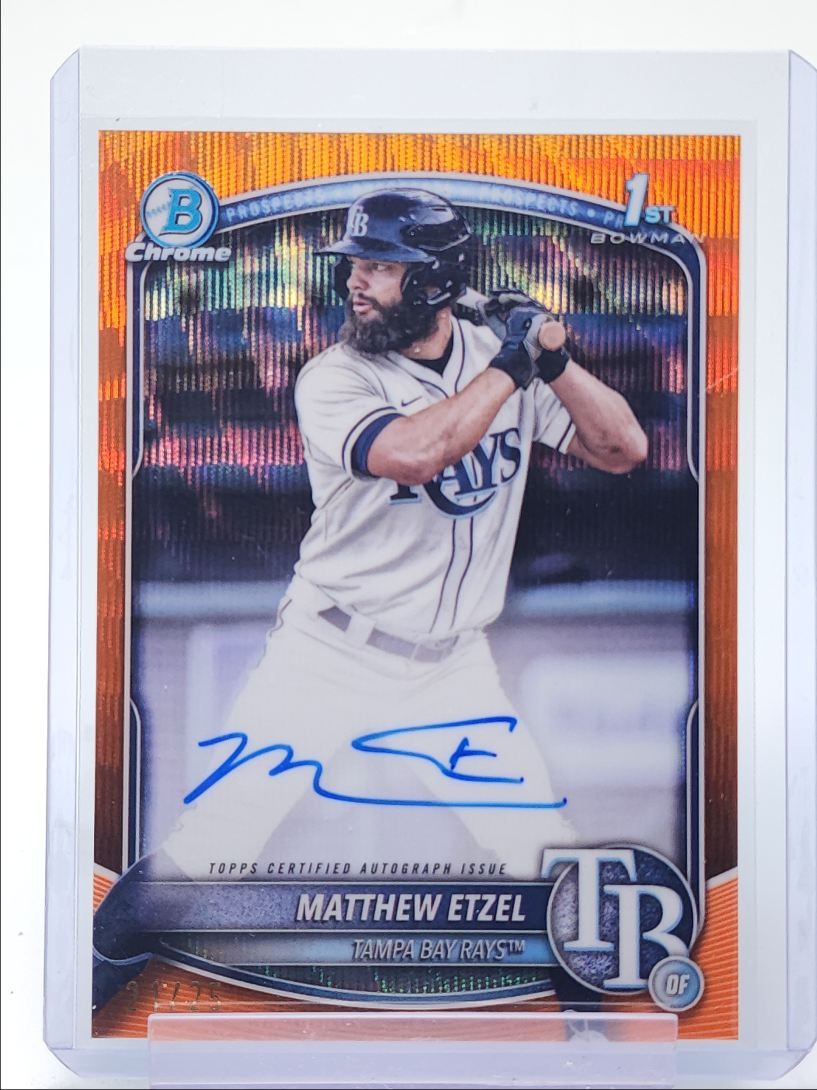 MATTHEW ETZEL 2025 BOWMAN CHROME 1ST ORANGE WAVE REFRACTOR AUTO /25 Q3917