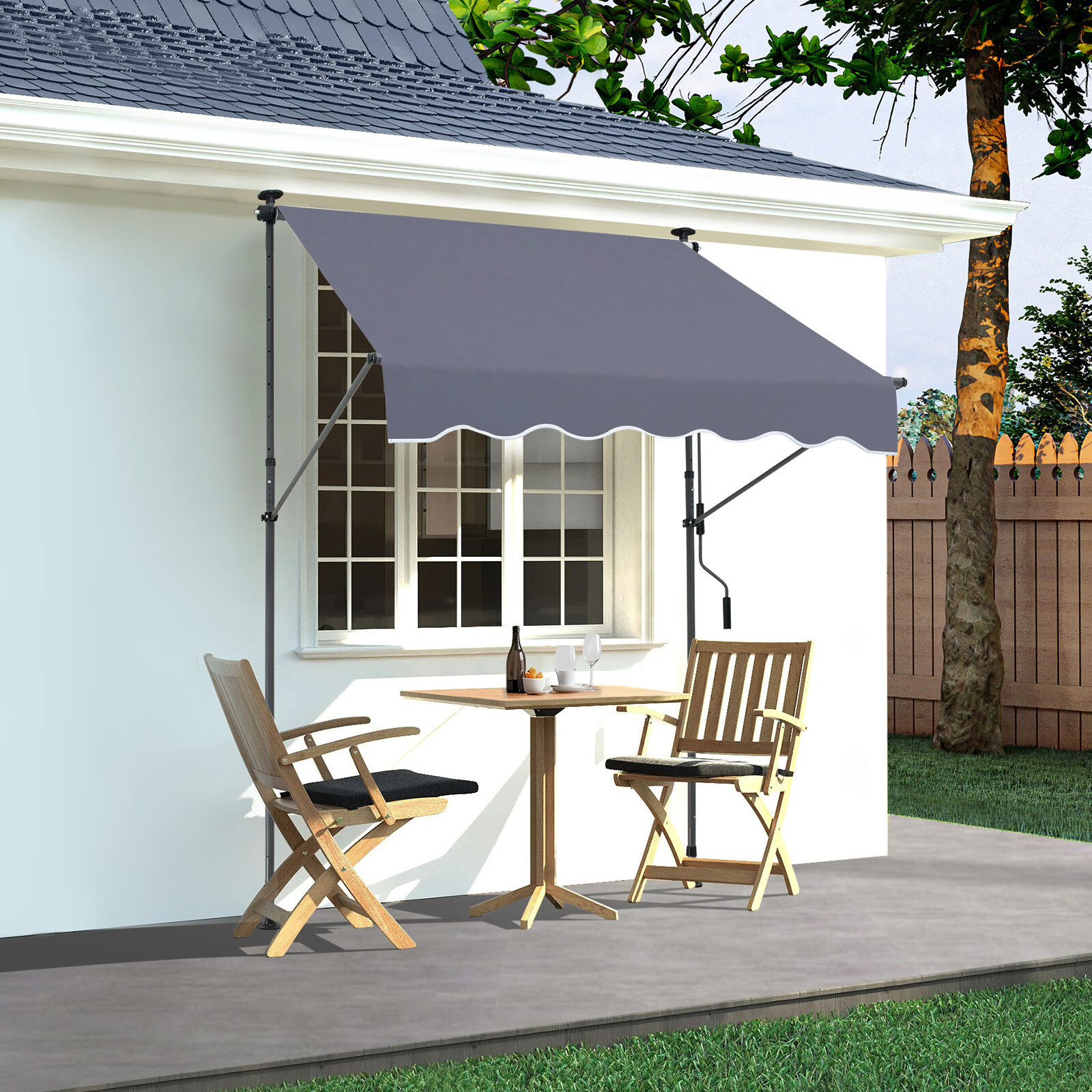 59x47" Patio Awning Retractable Awning Sunshade Shelter with Crank Handle