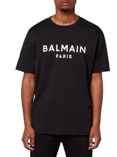 Balmain Flocked Logo Straight Fit T-Shirt Cotton Shirt Paris Logo Tee Top New XL