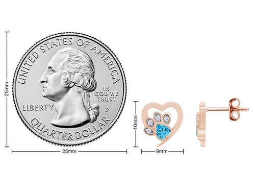 Cat Paw Print Stud Earrings Simulated Birthstone 14K Rose Gold Plated Sterling - Picture 36 of 79
