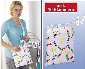 LINTRA Klammerbeutel 2 Stück - Praktische Wäscheklammer Aufbewahrung Mit Haken Für Balkon & Bad