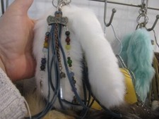 YOU PICK - Mini FAUX FOX TAIL HANDBAG PURSE ACCESSORY with Chakra beads or bone
