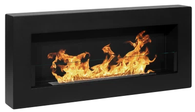 BlackF Camino a bioetanolo biocamino da parete BOX con vetro 90x40cm nero opaco