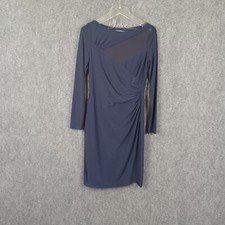 Lauren Ralph Lauren Navy Jersey Dress Size 8 Long Sleeve Ruched Mesh Detail