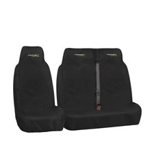 HD VAN SEAT COVERS BLACK 2+1 FOR FORD TRANSIT CUSTOM 2022 WHITE / YELLOW 3 LOGOS