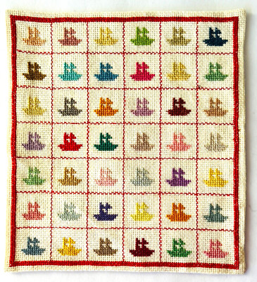 Miniature Dollhouse Rug or Coverlet Micro Cross Stitch Handmade Vintage 5.75''
