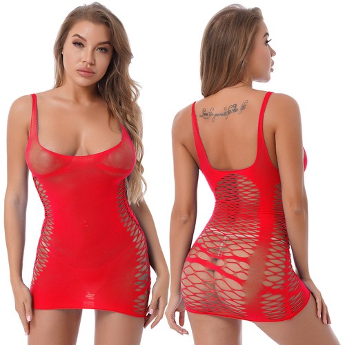 US Women Sexy Fishnet Hollow Out Mini Dress Sleeveless Babydoll Dresses Clubwear - Picture 260 of 291