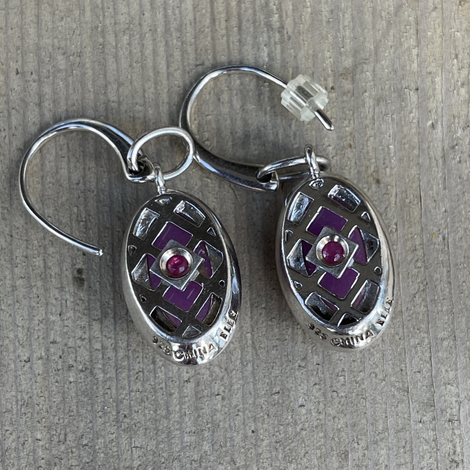 Elle Sterling Silver Purple Agate Ruby Dangle Ear… - image 2