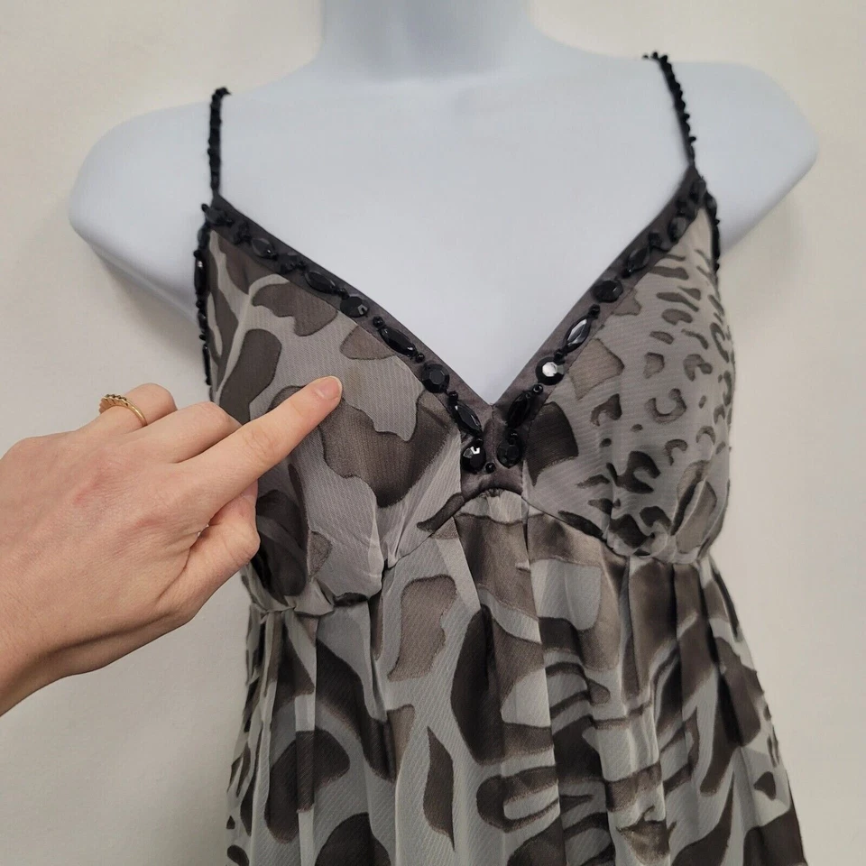 Top Babydoll Vintage Nicole Miller Mujer Y2K Talla 10 Gris Indie Fiesta Artística Foto 4 de 4