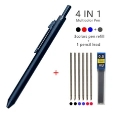 4 in 1 Multicolor Ballpoint Pen & 0.5mm Mechanical Pencil, Black, +Bonus Refills