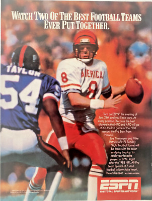ESPN NFC vs AFC Pro Bowl Hawaii Boomer Esiason NFL Vintage 1989 Print Ad