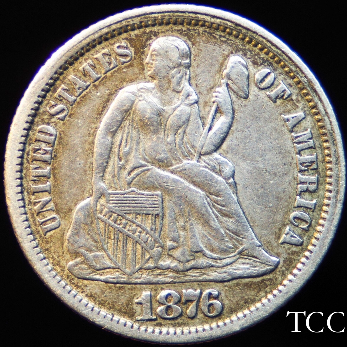 1876-CC LIBERTY SEATED DIME ~ STUNNING ORIGINAL 10c COIN ~ FREE SHIPPING ~  TCC | eBay