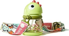 Dinosaur Lanyard Water Bottle BC Baby care 10 oz Straw Cup Kids Green T-Rex Toby