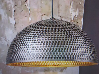 Rennnsan Matthew 15.7 In. 1-Light Silver-Black Hammered Dome Pendant-Light