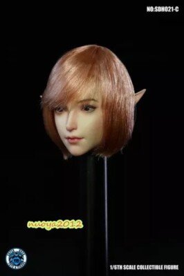 1/6 Female Head Sculpt Asian Short Hair Elf Removable Ears For 12in Figure Body