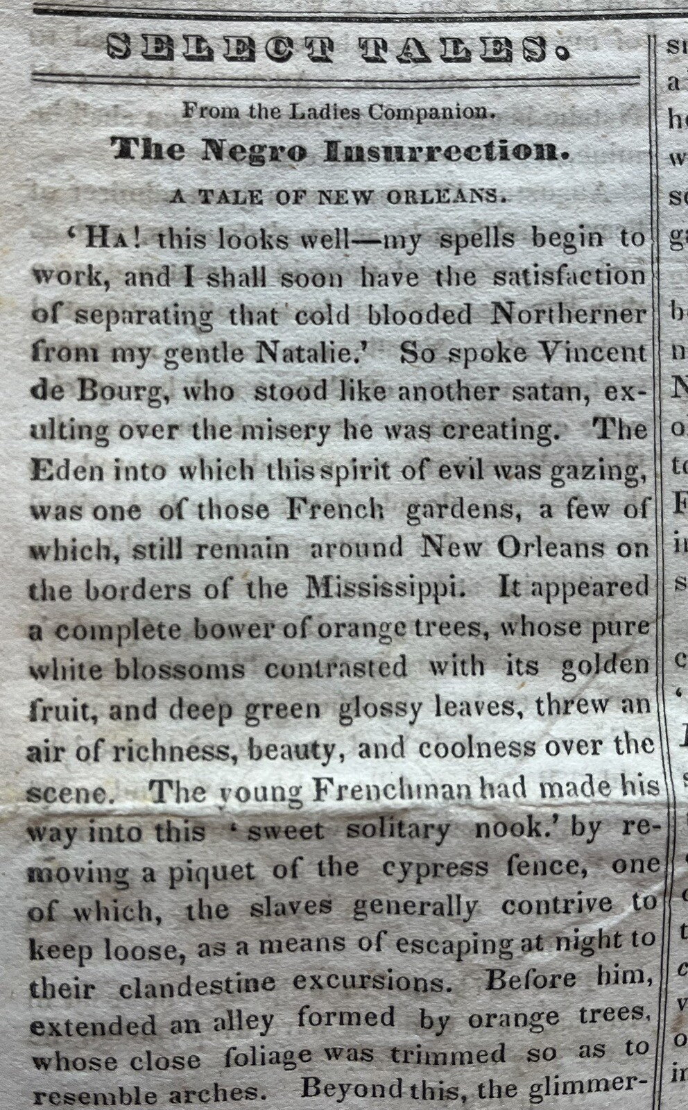 2 1836 newspapers w FRONTPAGE Fictional Account SLAVE REBELLION in NEW