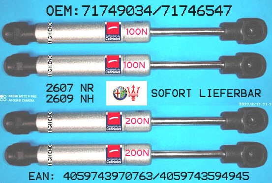 4x "Stabilus" Gasfedern Alfa Romeo 939 Spider Verdeck Alternative weltweit free