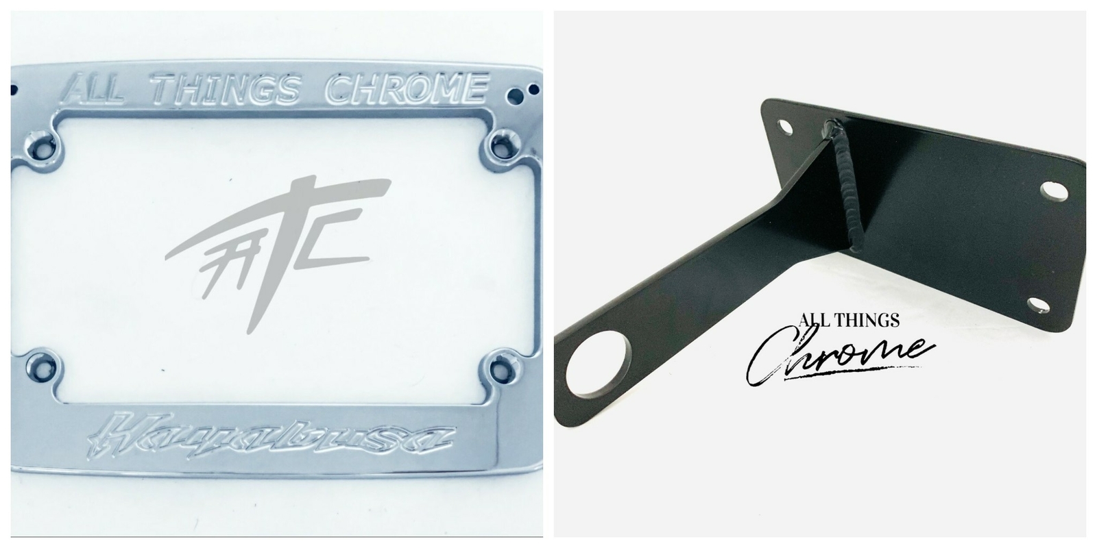 CHROME LICENSE PLATE FRAME & BLK AXLE MOUNT TAG BRACKET ALL YRS SUZUKI HAYABUSA