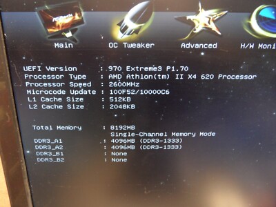 ASRock 970 Extreme3 Motherboard Athlon II X4 620 And 8 Gb Ram I/O