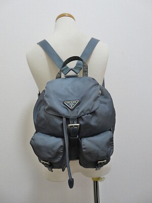 Authentic PRADA Blue Nylon and Leather Backpack Bag Purse #60859