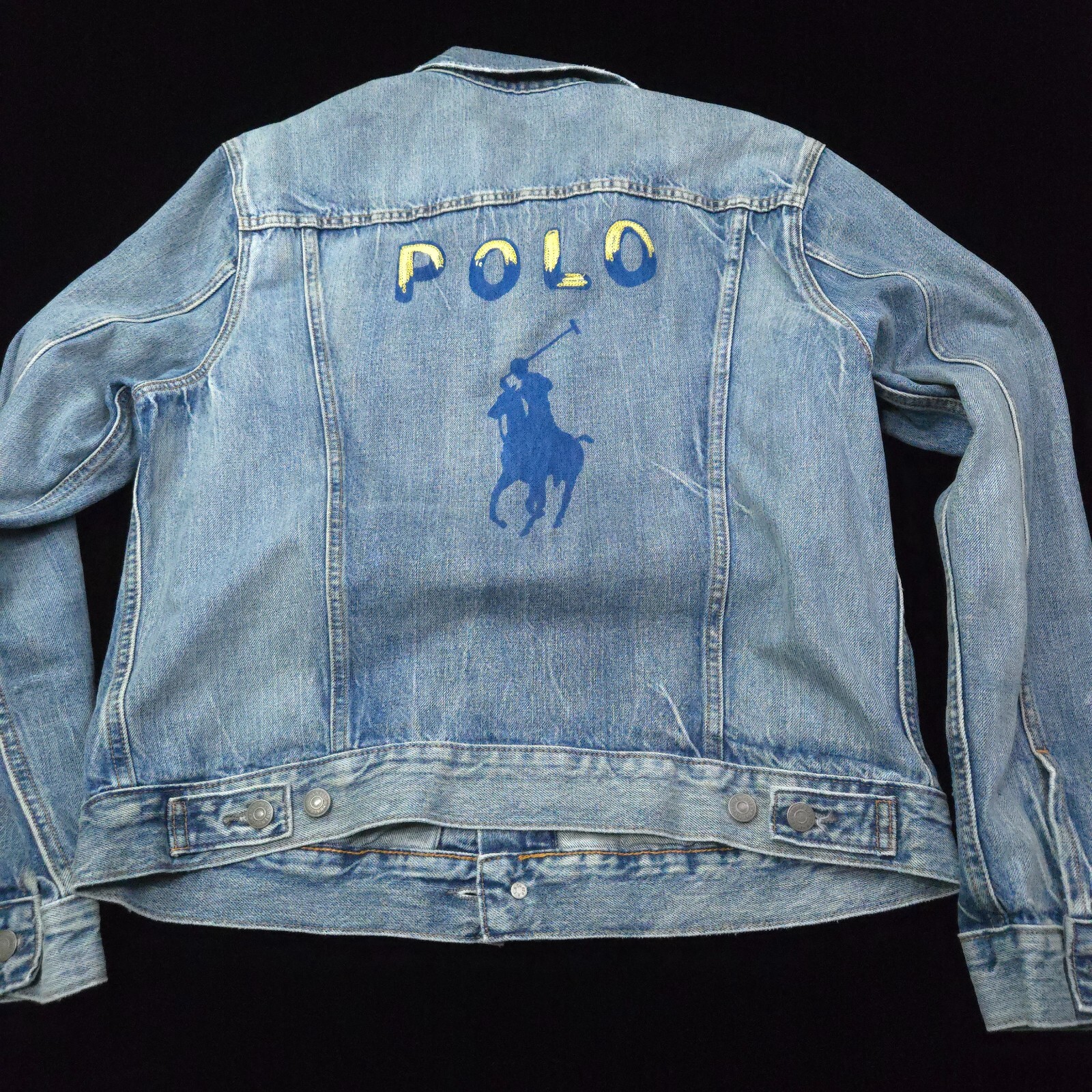 NUOVO! POLO RALPH LAUREN JEAN DENIM JACKET L BOMBER RIGIDO BIKER TRUCKER BIG PONY