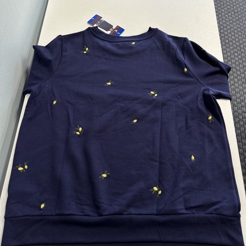 Gloria Vanderbilt embroidered Navy Blue Womens Floral Sweatshirt NEW LARGE Flowe - Picture 13 of 15