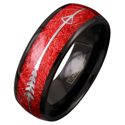 Men's Wedding Band Ring - Faux Red Meteorite Silver Arrow Design - Women's/Men's