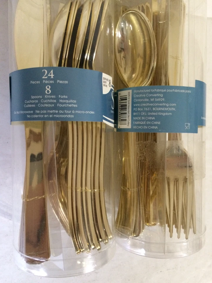 SET OF 2 - Creative Converting Metallic Gold Plastic Cutlery, 24-Pack - Image 3 of 4