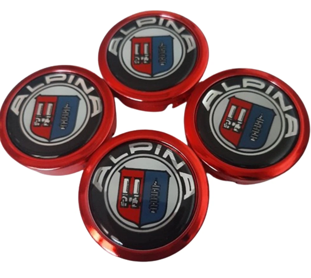 Wheel Cap Center Hub Jdm Racing Red Rim Caps Logo Alpina Sticker 56 mm.4 Pcs - Picture 3 of 13