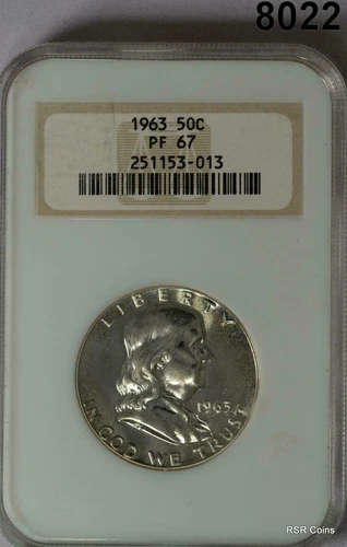 1963 FRANKLIN HALF NGC CERTIFIED PF67 WOW! #8022