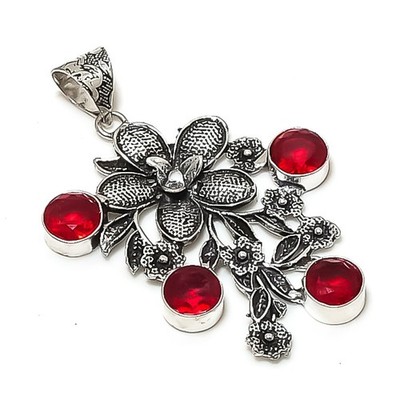 Mozambique Garnet Gemstone 925 Sterling Silver Jewelry Pendant 2.29'' I952