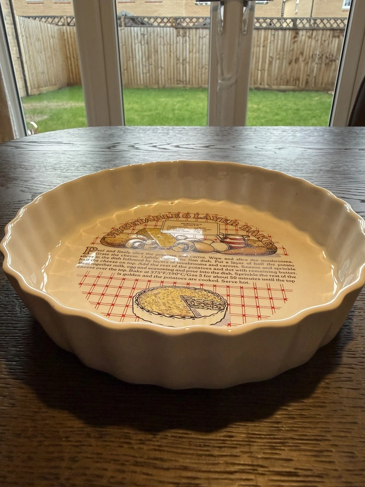 Vintage flan / pie dish 1980s retro style Ashley Ceramics vegetable 6 layer bake