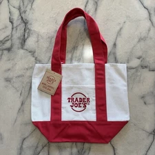 Trader Joes Limited Edition Holiday Red Mini Canvas Tote Bag