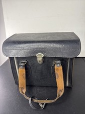 Vintage 1960's Black Leather Hard Shell Locking Clasp Zip Hand Held Camera Bag
