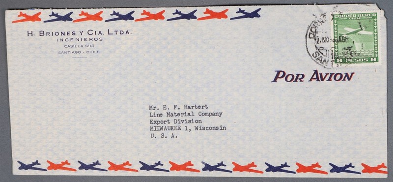 Mayfairstamps Chile 1950s Santiago to US Milwaukee WI Airmail cover cca_11807