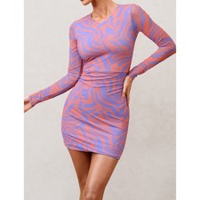 CLUB L LONDON Zebra Print Long Sleeve Mini Dress Purple Orange Bodycon Size US 6