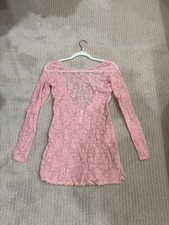 NWOT Victoria Secret Long Sleeve Lace Slip Dress Nightgown Pink Size Small