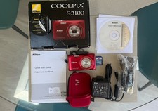 Nikon Coolpix S3100 Digital Camera 14MP Red 5x Zoom Tested Includes Charger Box
