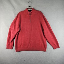 Lands End Cashmere Sweater Mens Large Red Half Zip Pullover 100 Knit