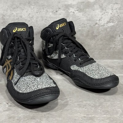 Asics Matflex 6 GS Black And Gold Lace Up Wrestling Shoes Kid's Size 3