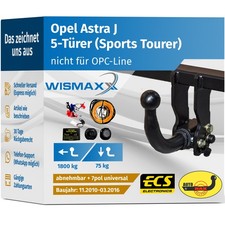 ANHÄNGERKUPPLUNG abnehmbar für Opel Astra J Caravan 10-16 +7polig E-Satz ABE