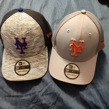 NY Mets Flex Fit Neo Hat, Blue & Orange/Gray Orange Hats Lot  S/M 