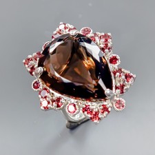 Handmade 38 ct Natural Smoky Quartz Ring 925 Sterling Silver Size 9 /R432662