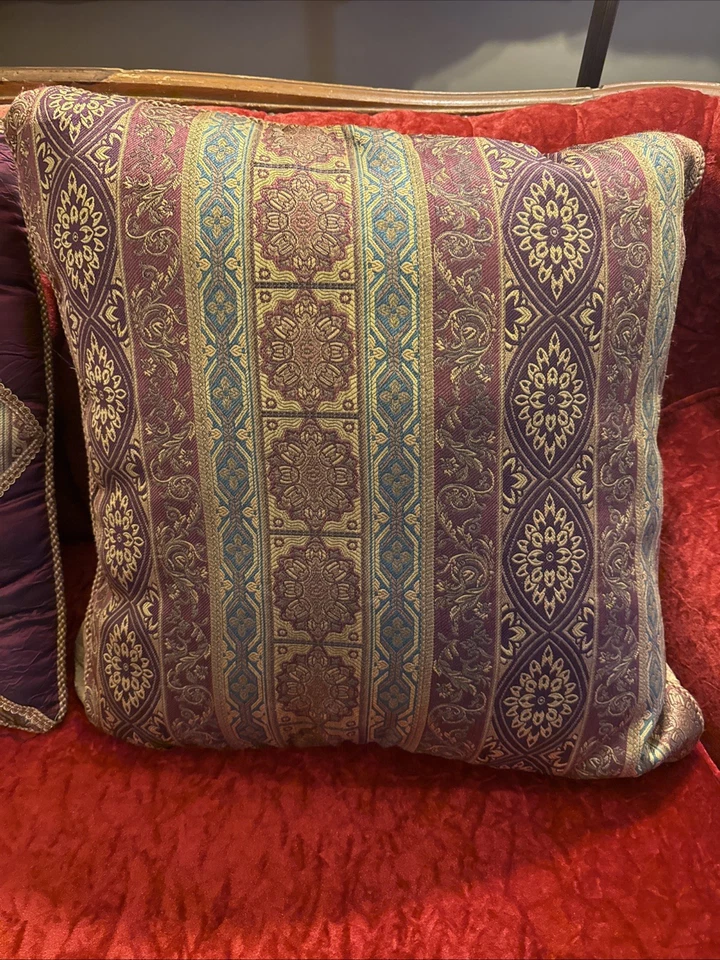 De colección 1 Almohada King 1 Almohada Cuello 1 Silla Rojo Dorado Verde Brocado Lujo Foto 4 de 4