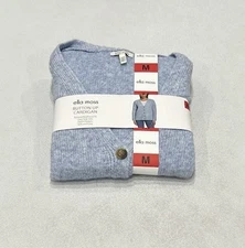 Ella Moss Women's Relaxed Boyfriend Fit Button-Up Cardigan, Blue, Size M