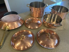 Paul Revere Ware USA Copper Pot 1801 Signature 4 Piece Set: 3 pots & 1 pan
