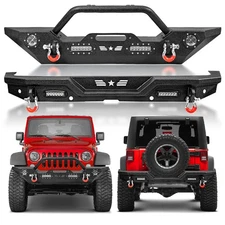 Front Rear Bumper Fit 2007-2018 Jeep Wrangler JK Unlimited w/ Led Light D-Rings